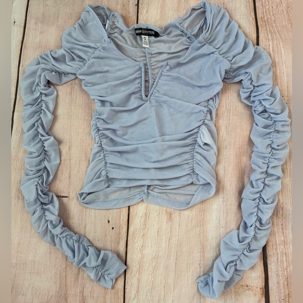 Urban outfitters women’s medium long sleeve ruched  sheer top blouse shirt Club